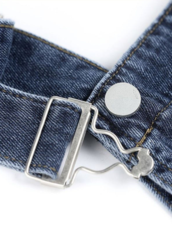 Blue Grey Loose Fit Straight Overalls