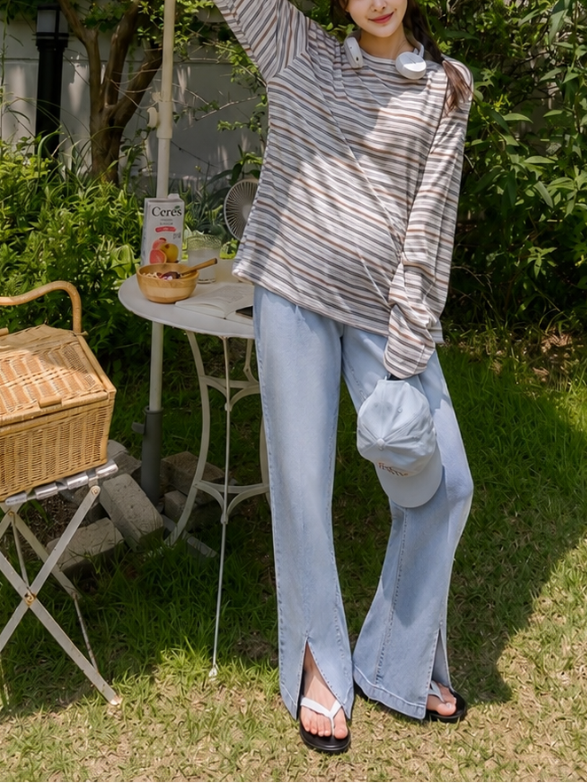 Front Slit Jeans Cool Summer Light Blue