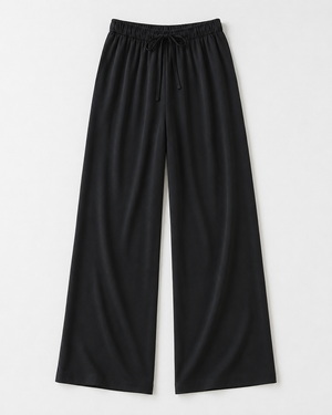 Black wide-leg pants on a white background