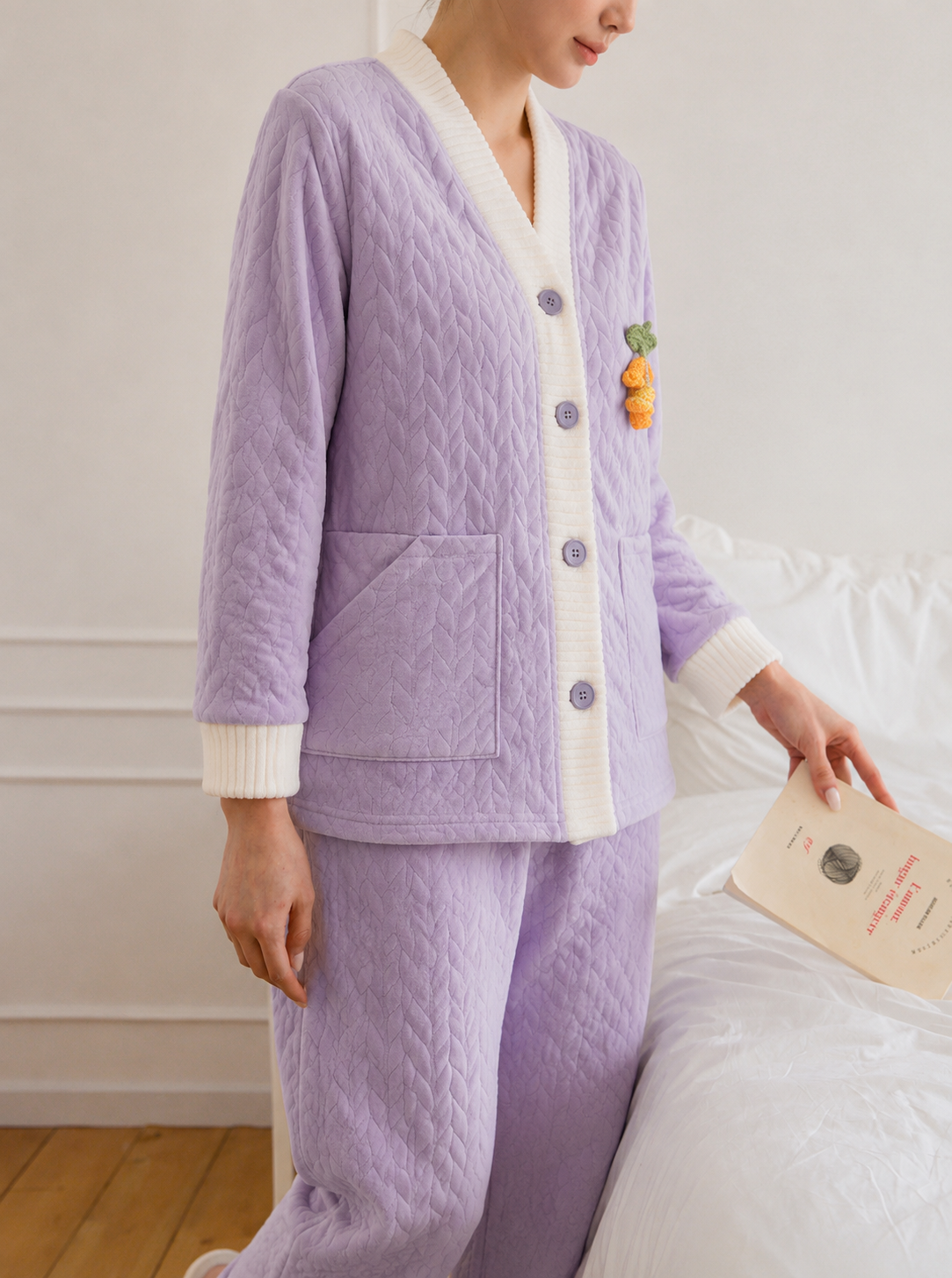 Mauve Quilted Cotton Maternity Nursing Pajamas Set