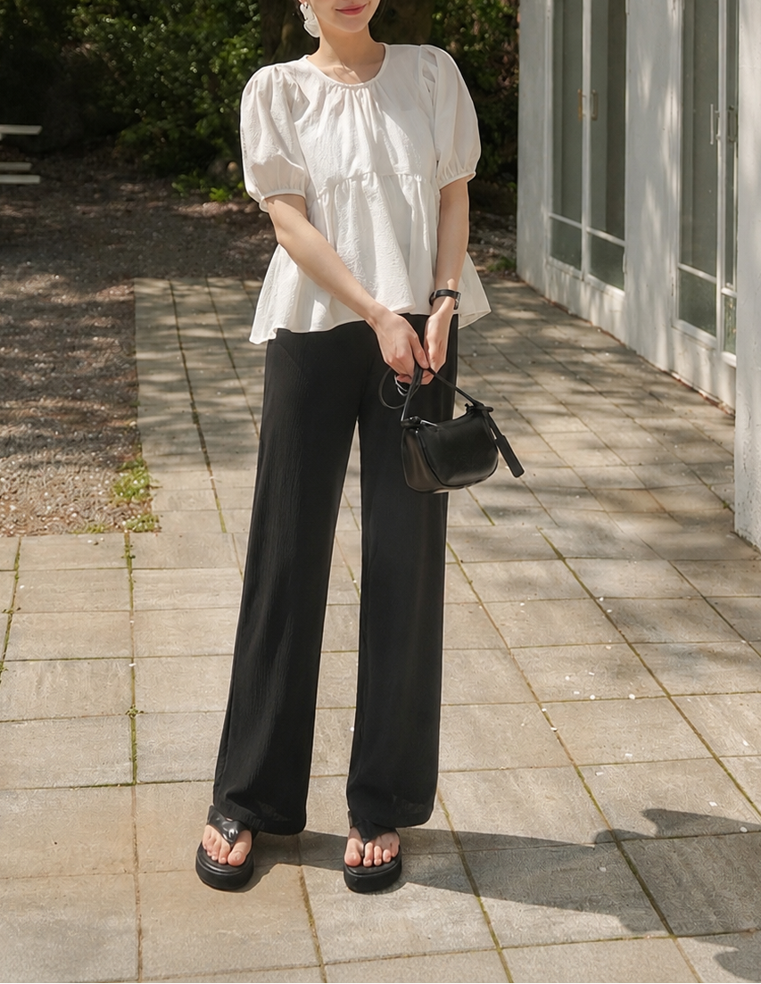 Over Bump Straight Leg Cotton Silk Pants Black