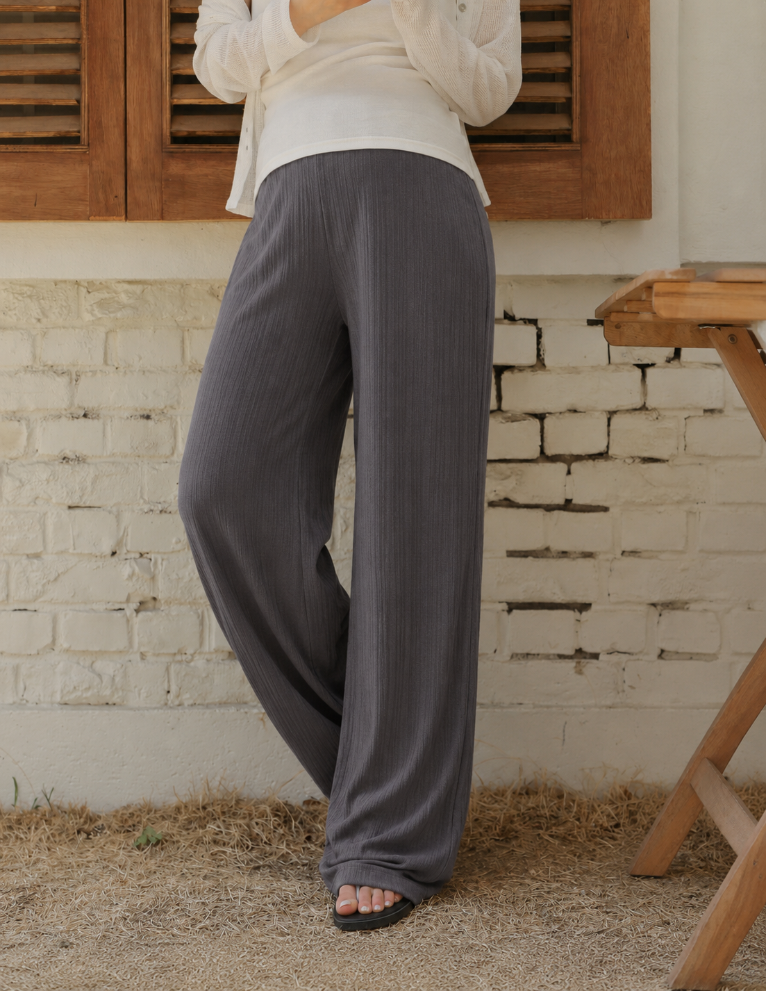 Over Bump Straight Leg Cotton Silk Pants Grey