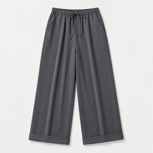 Gray wide-leg pants on a light gray background