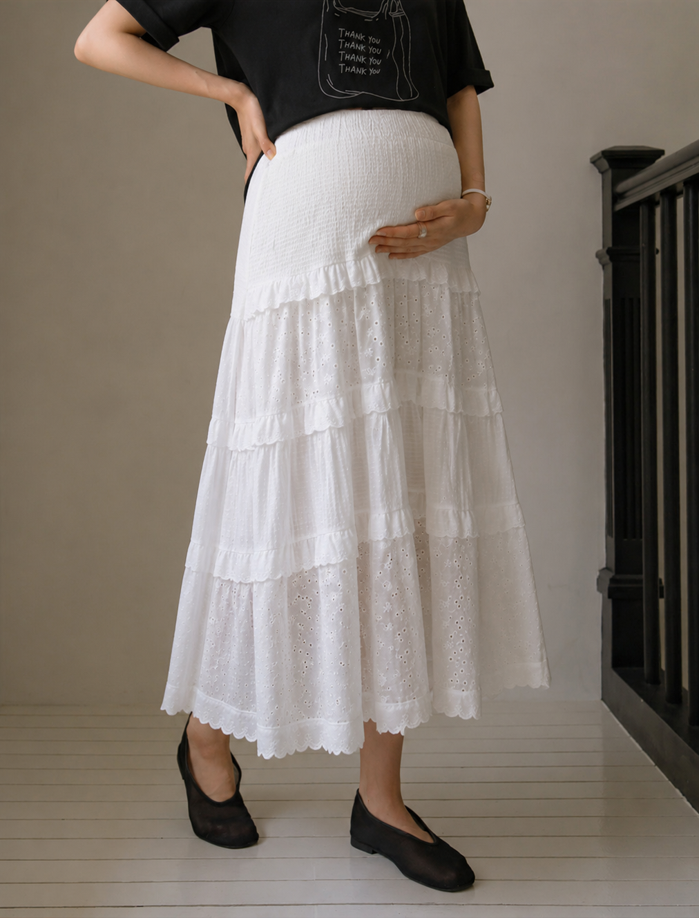 White Tiered Cake Skirt Two-Piece Set