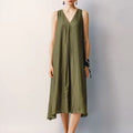 Elara V-Neck Midi Dress Khaki Green