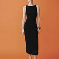 Selene Boat-Neck Midi Dress Black