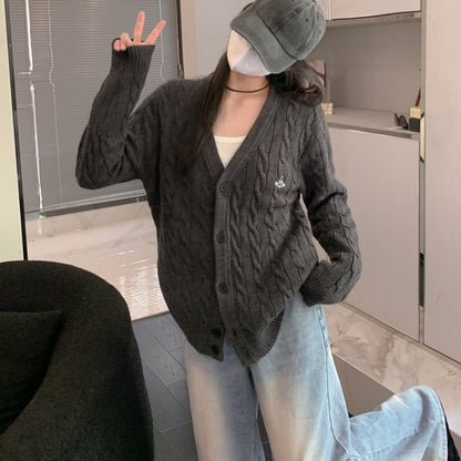 ADER EOFFOR Gray V-Neck Button-Up Knit Cardigan