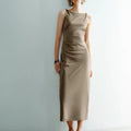 Selene Boat-Neck Midi Dress Grey Green