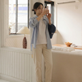 Beige Velvet-Lined Maternity Tapered Trousers