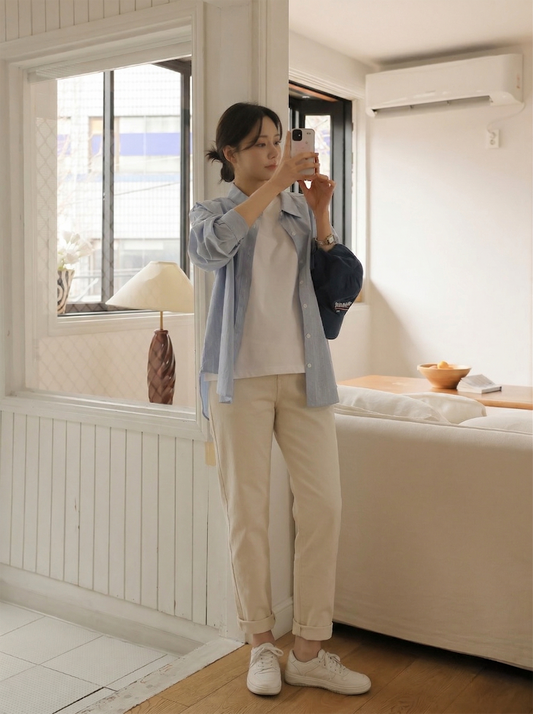 Beige Velvet-Lined Maternity Tapered Trousers