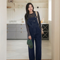 Blue Grey Loose Fit Straight Overalls