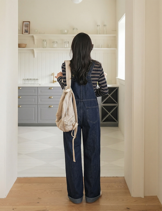 Blue Grey Loose Fit Straight Overalls