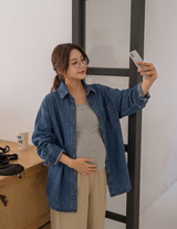 Casual Loose-Fit Maternity Denim Shirt