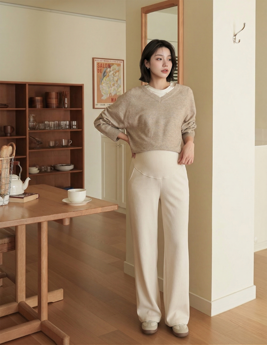 Chenille Maternity Palazzo Pants Beige