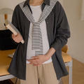 Chic Black Maternity Shirt with Removable Striped Shoulder Wrap