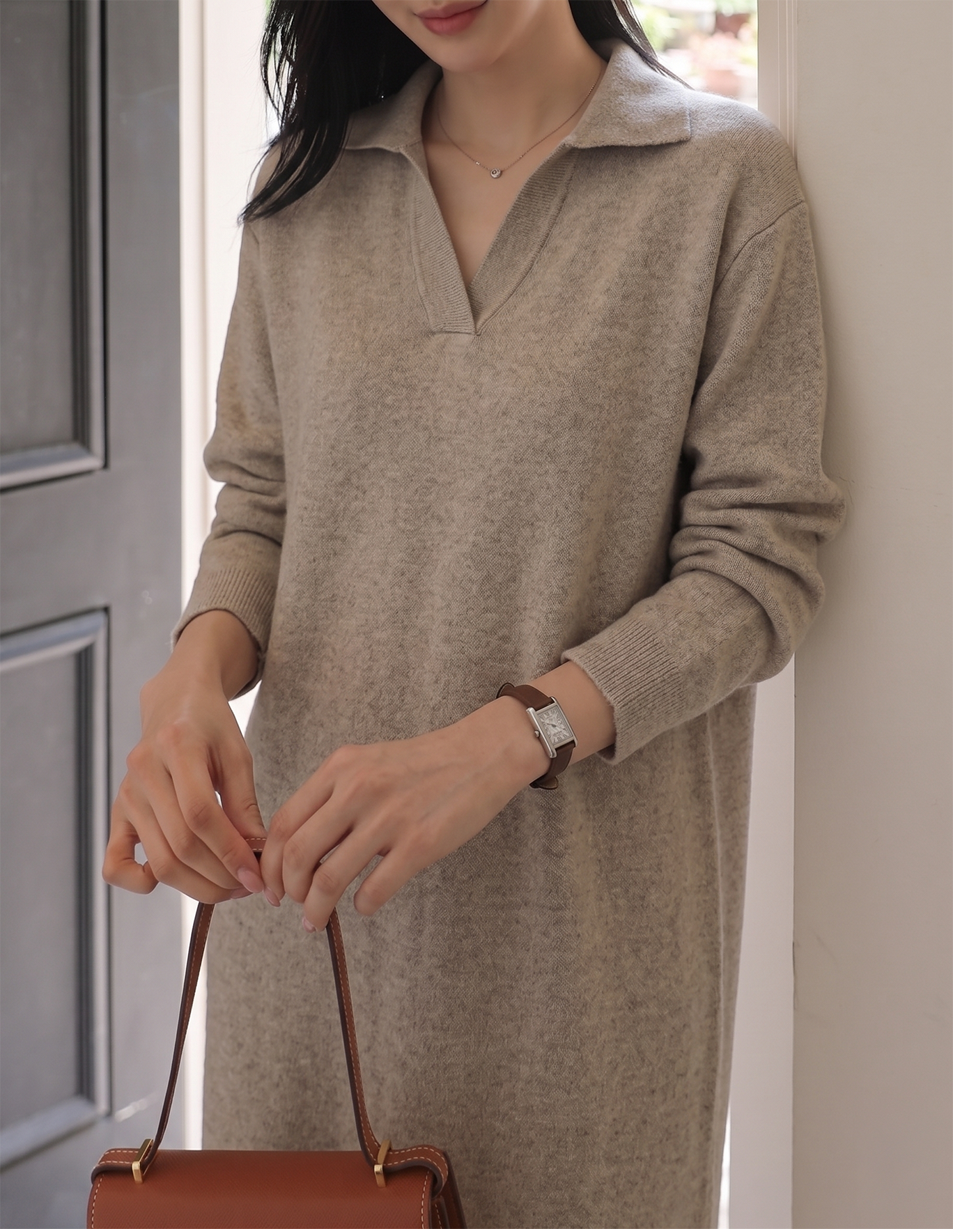 Cozy Knit Maternity Maxi Dress with Square Neckline