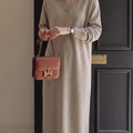 Cozy Knit Maternity Maxi Dress with Square Neckline