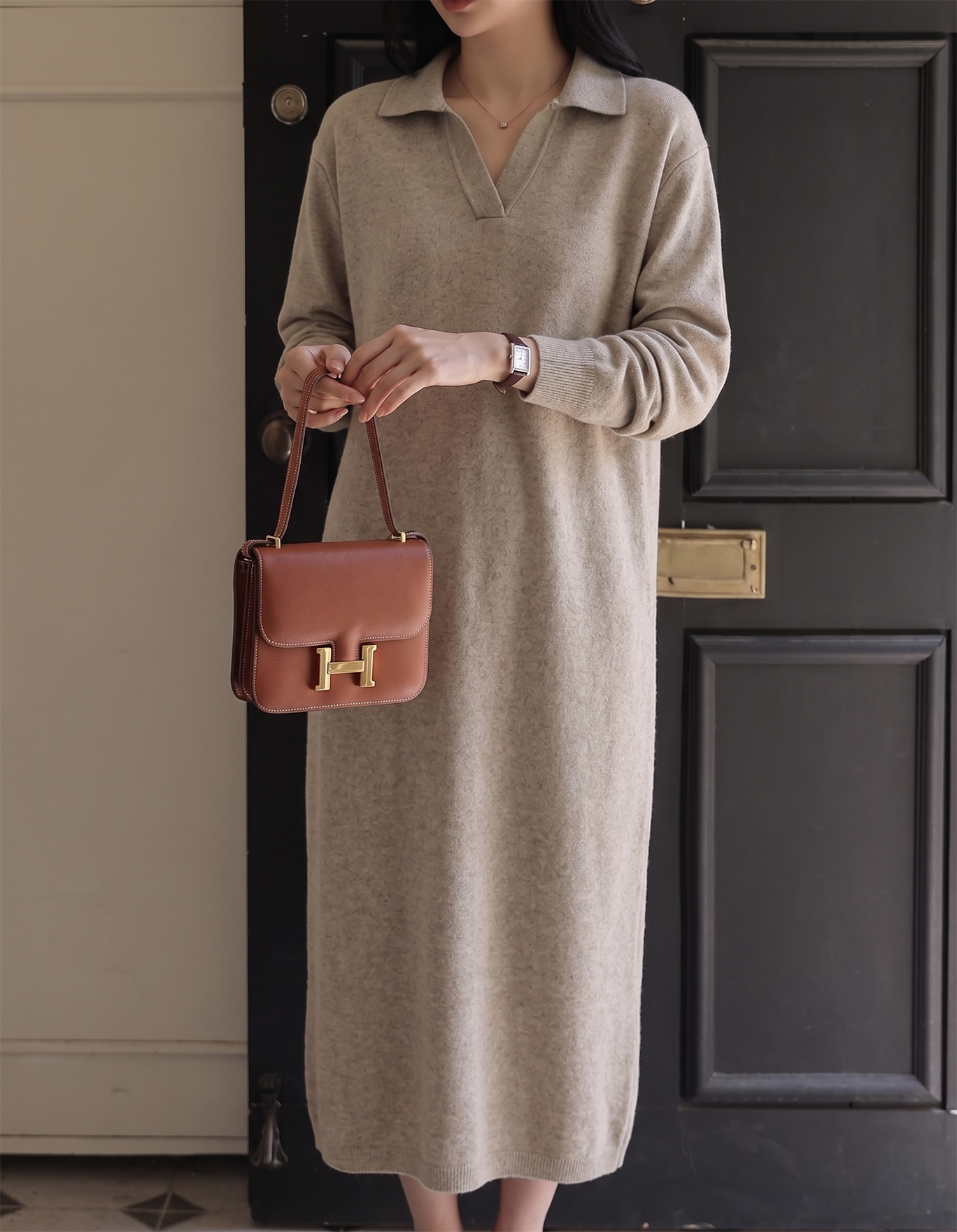 Cozy Knit Maternity Maxi Dress with Square Neckline