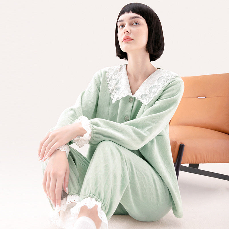 Bean Green Maternity Nursing Pajamas Set