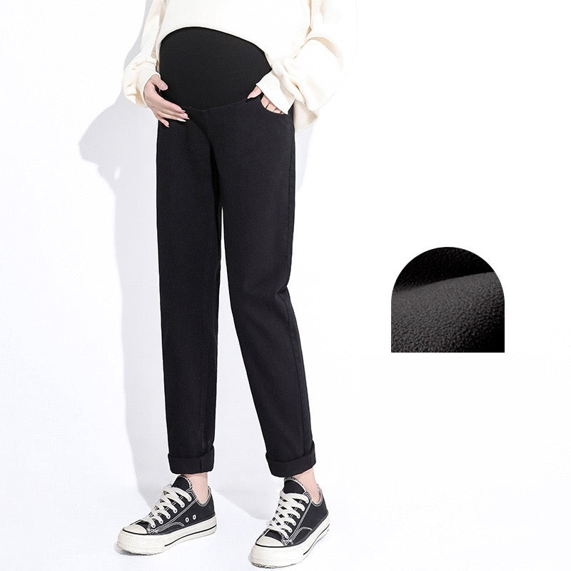 Black Velvet-Lined Maternity Tapered Trousers