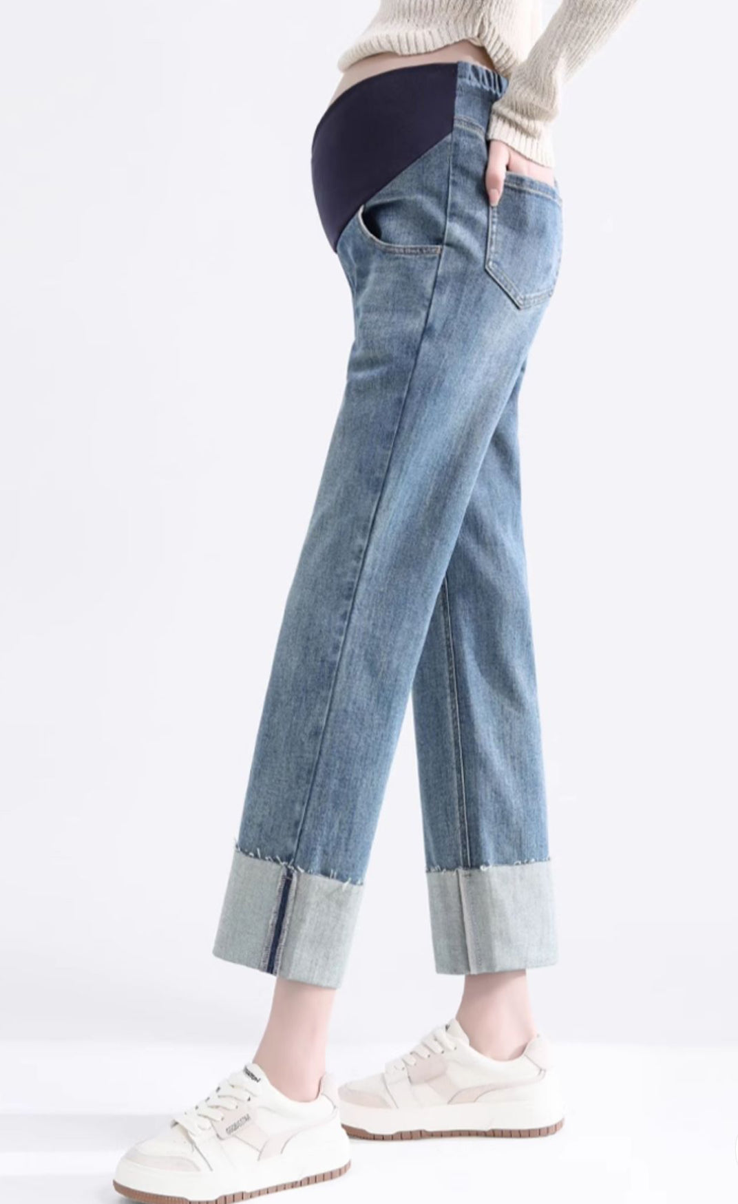 Light Blue Cropped Maternity Jeans