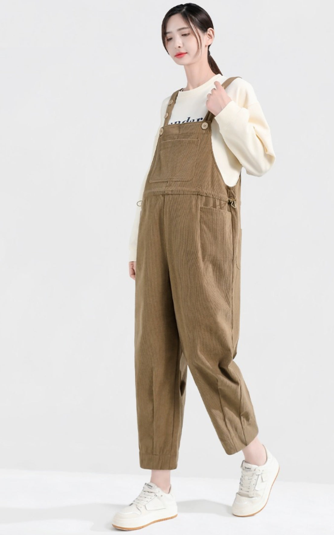 Petite Maternity Corduroy Overalls Khaki