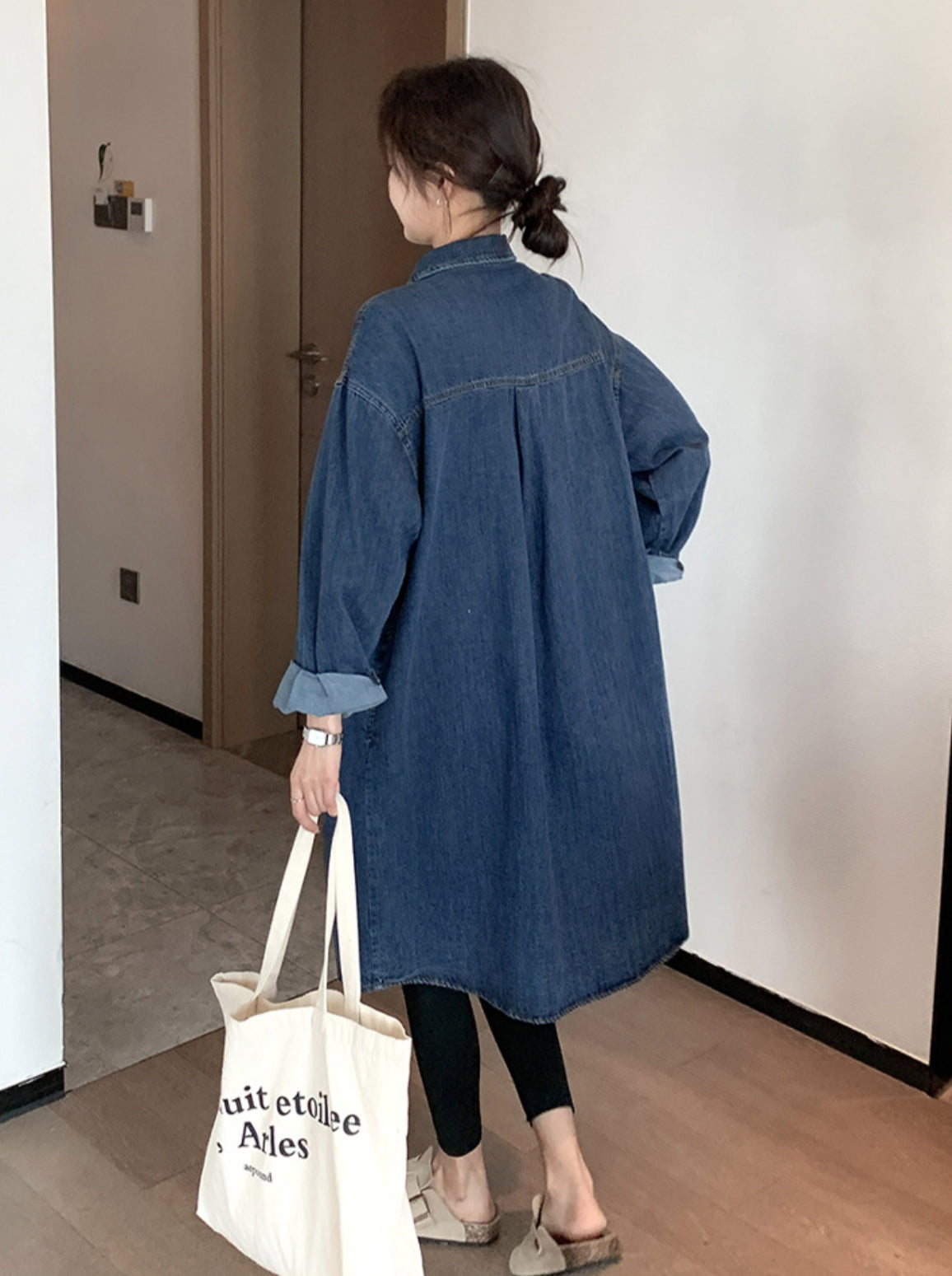 Loose-Fit Button Down Maternity Denim Dress