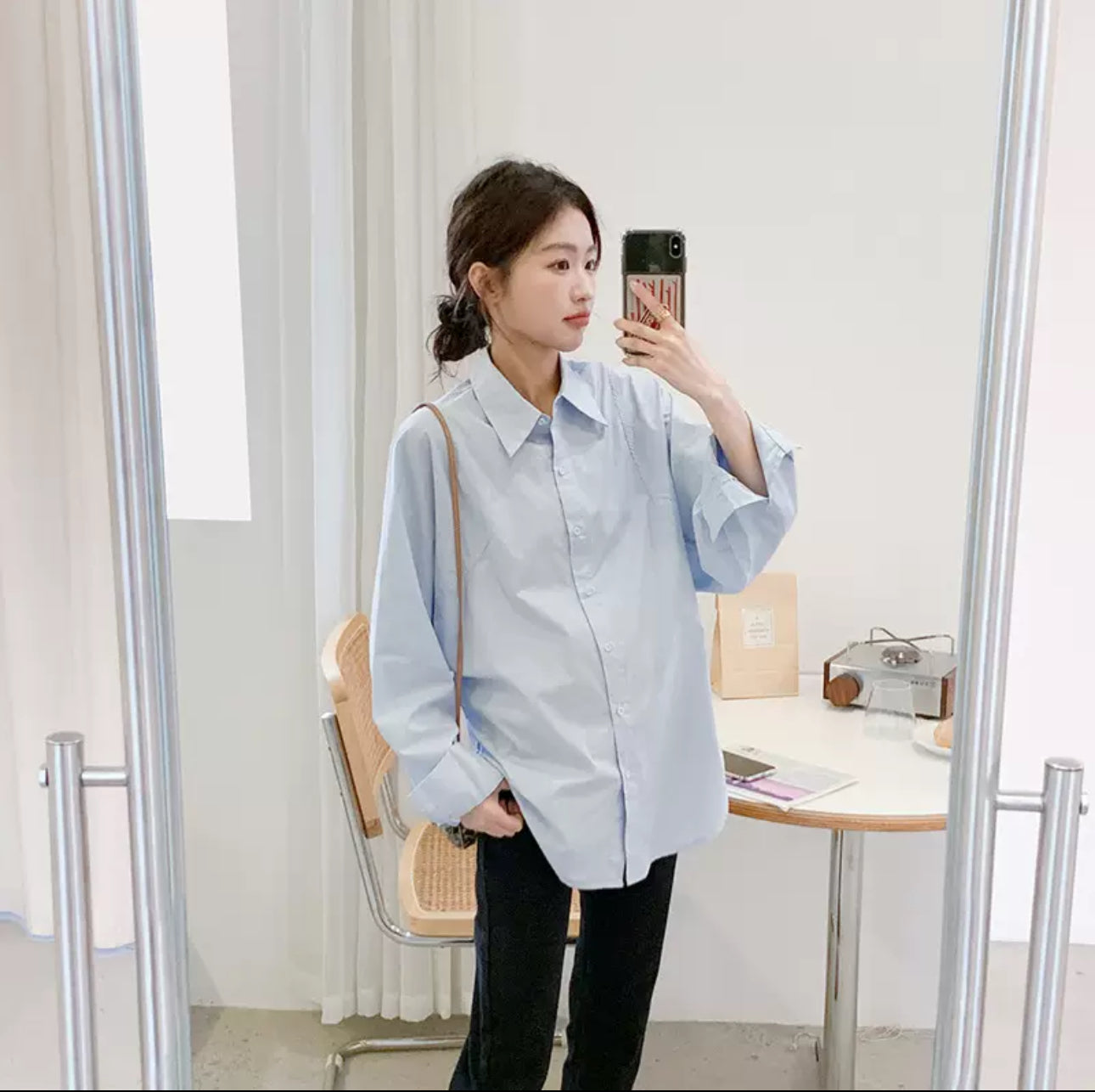 Relaxed Blue Collared Maternity Top