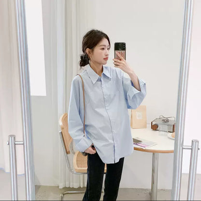 Relaxed Blue Collared Maternity Top