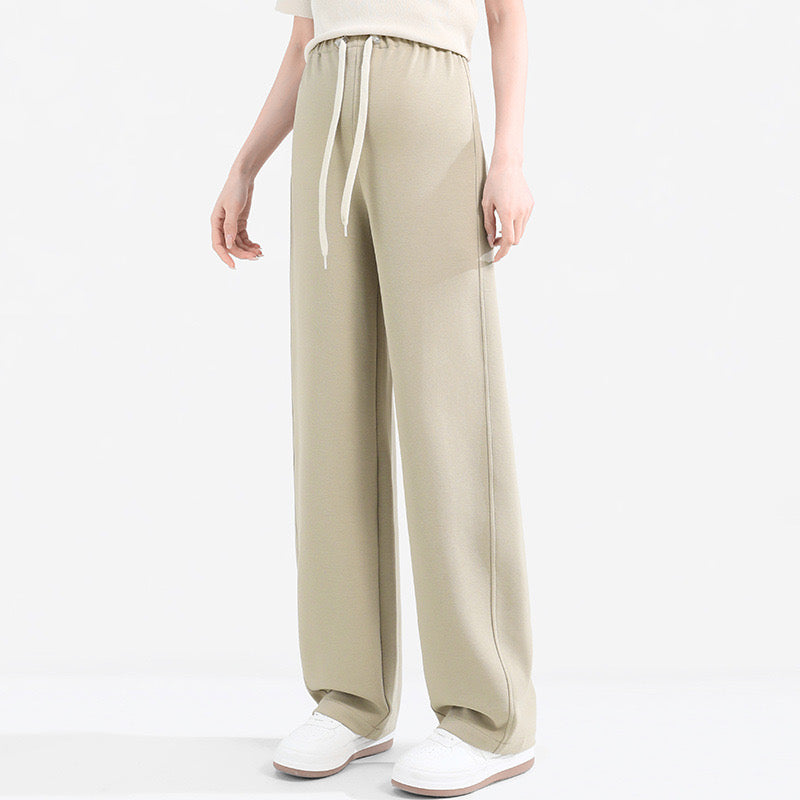 Spring-Fall Relaxed Maternity Wide-Leg Pants Grey Beige