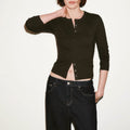 Maren Stretch-Cotton Button Top Deep Brown