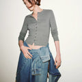 Maren Stretch-Cotton Button Top Medium Heather Grey