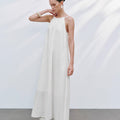Iris Ruffle-Neck Linen Maxi Dress White