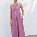 Iris Ruffle-Neck Linen Maxi Dress Violet