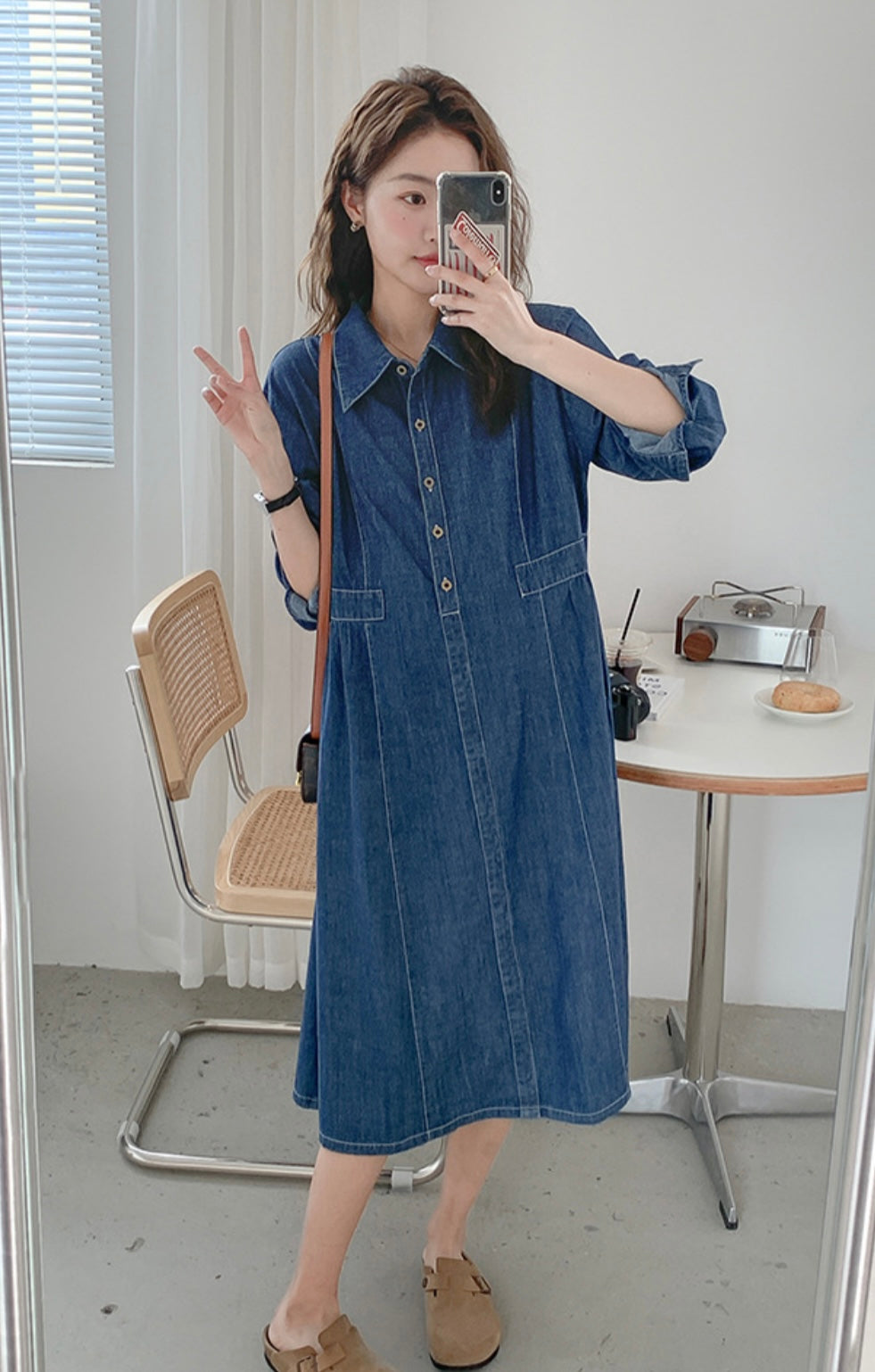 Trendy Button-Down Denim Maternity Tunic