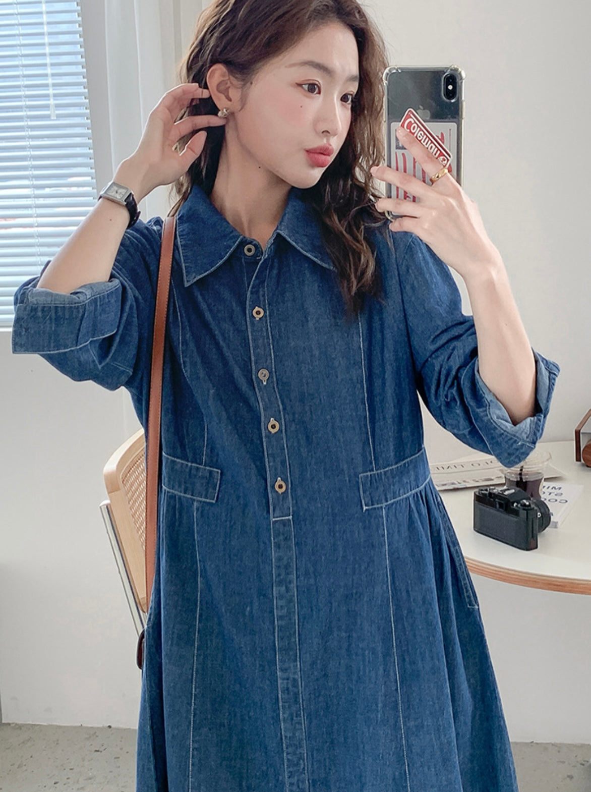Trendy Button-Down Denim Maternity Tunic