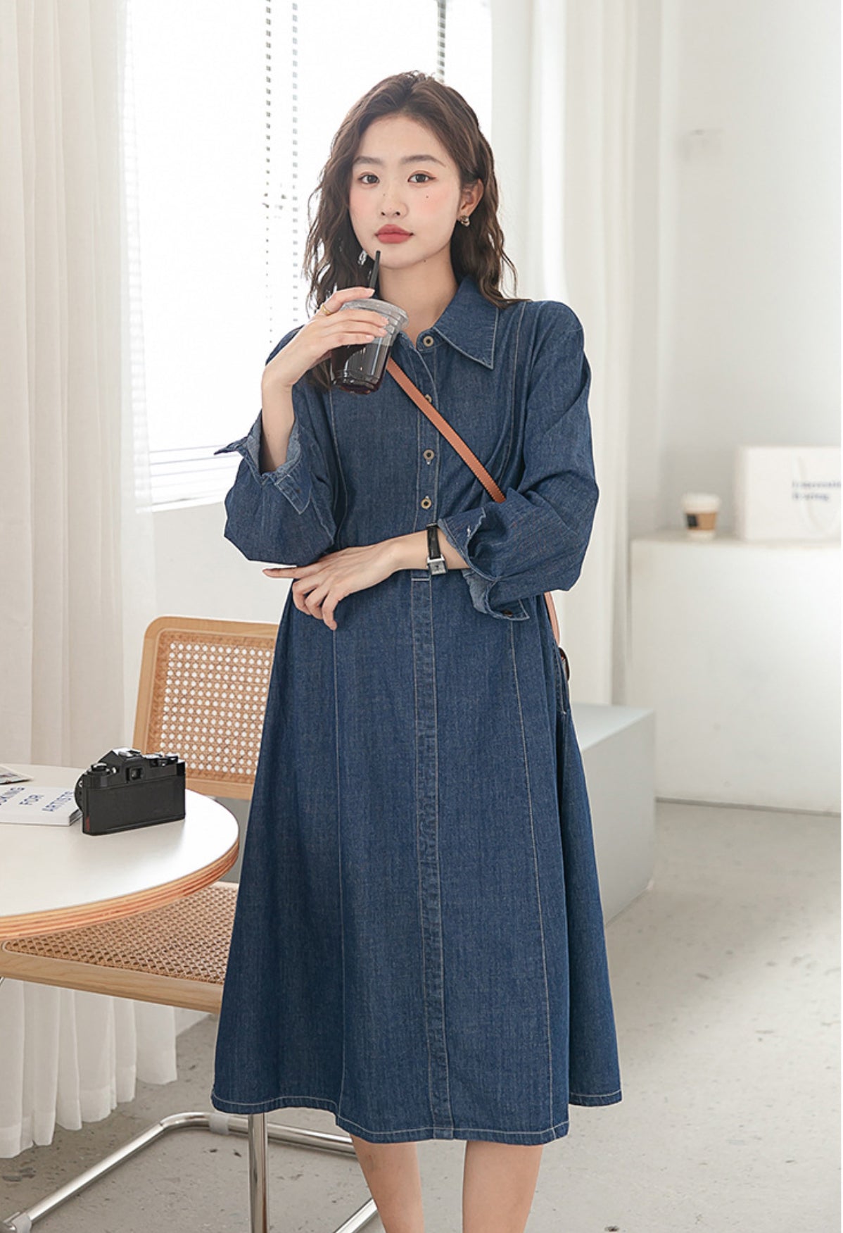 Trendy Button-Down Denim Maternity Tunic