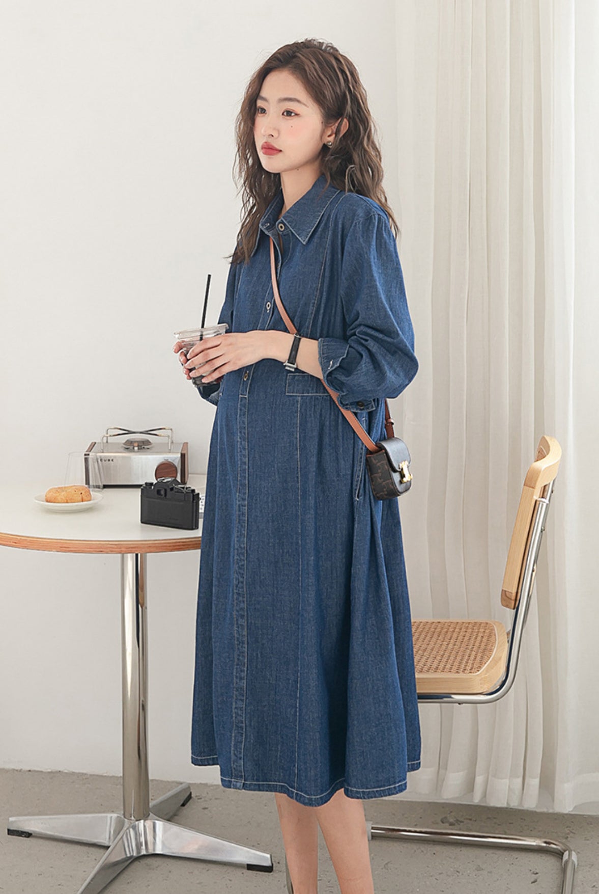 Trendy Button-Down Denim Maternity Tunic