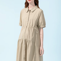 Slim Waist Buttoned Shirt Pocket Midi Dress