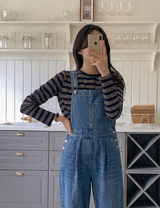 Blue Grey Loose Fit Straight Overalls