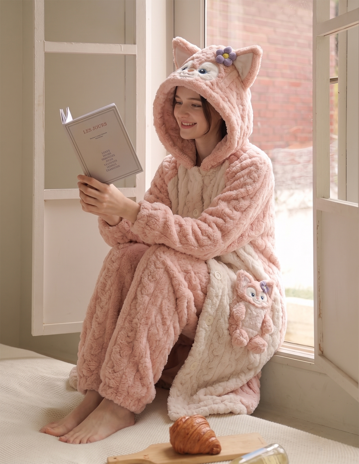 LinaBell White Fleece Fluffy Fuzzy Warm Pyjama Set