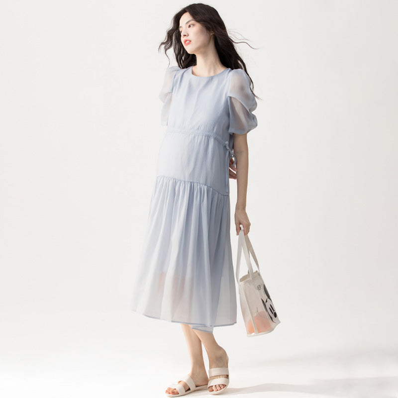 Round-Neck Loose Chiffon Midi Dress