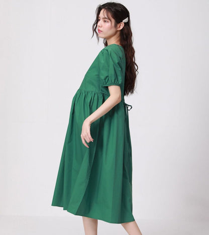 Summer Loose Puff Sleeve Midi Dress
