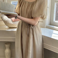 High Waist Square-Neck Puff Sleeve Midi Dress