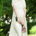 High Waisted Drawstring Bishop Sleeve Midi Dress
