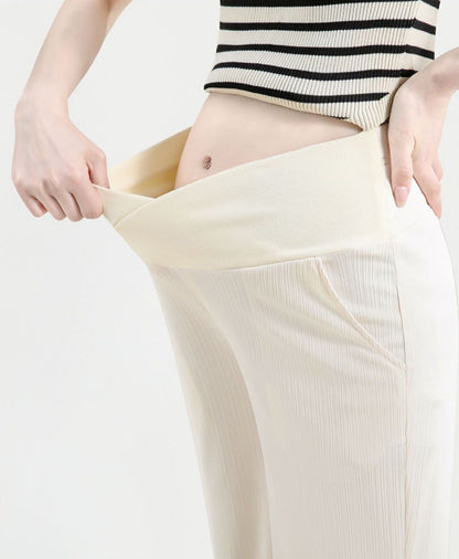 Wide Leg Crossover Waist Cotton Silk Pants Light Green