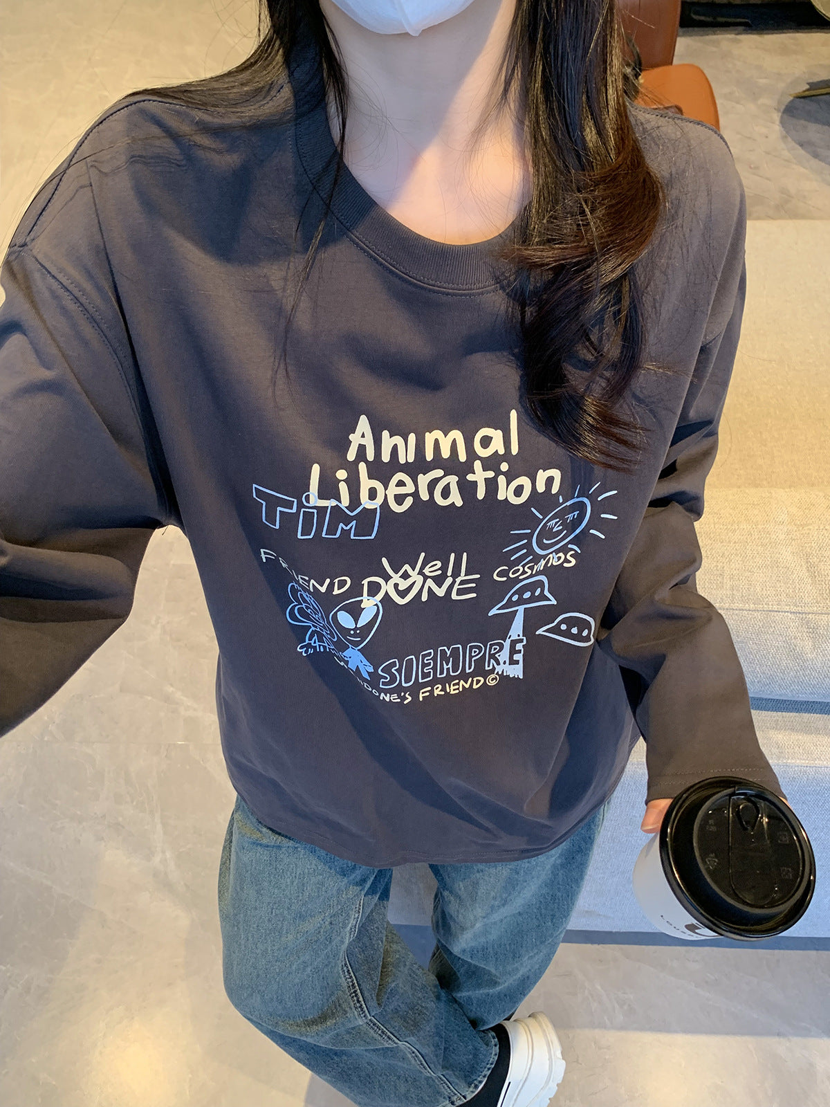 WE11DONE Alien Doodle Oversized Long Sleeve T-Shirt