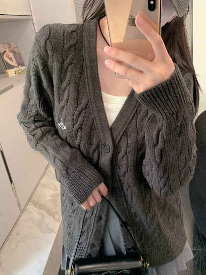 ADER EOFFOR Gray V-Neck Button-Up Knit Cardigan