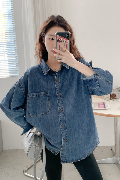 Casual Loose-Fit Maternity Denim Shirt