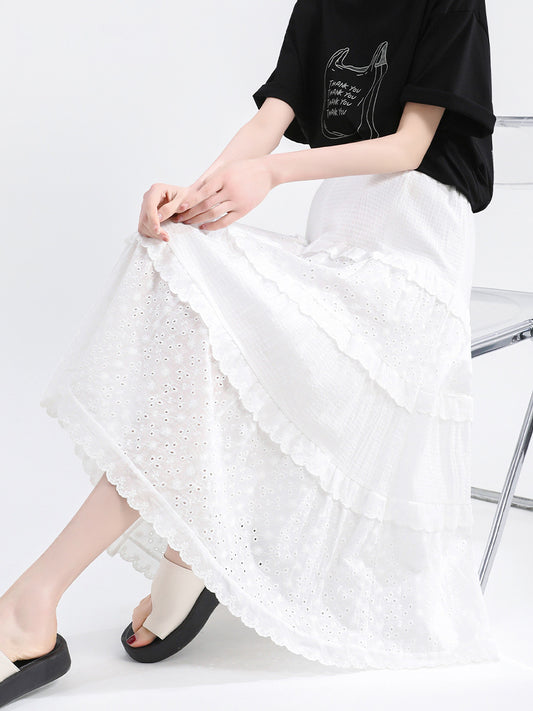 White Tiered Cake Skirt Two-Piece Set